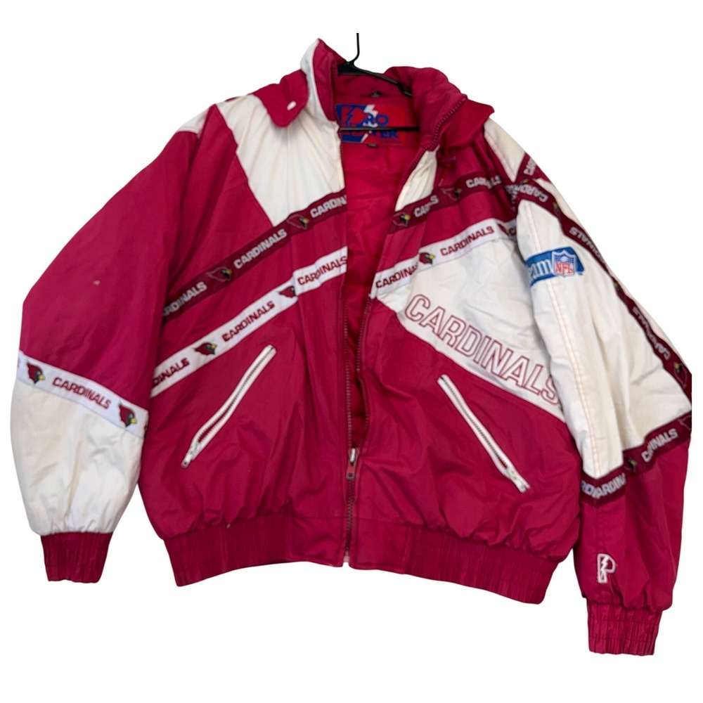 Vintage Pro Player Arizona Cardinals NFL Puffer Jacket Red White XXL Full Zip